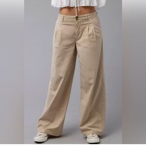 American Eagle Tan Stretch Khaki High-Waisted Wide Leg Trouser Size 0 office